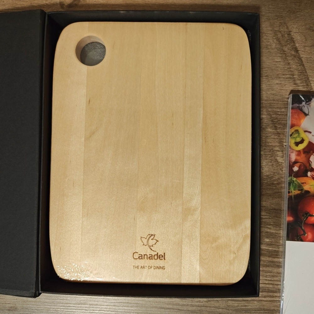 Canadel Cutting Board and Art of Dining Book Set Natural Wood Gift Box